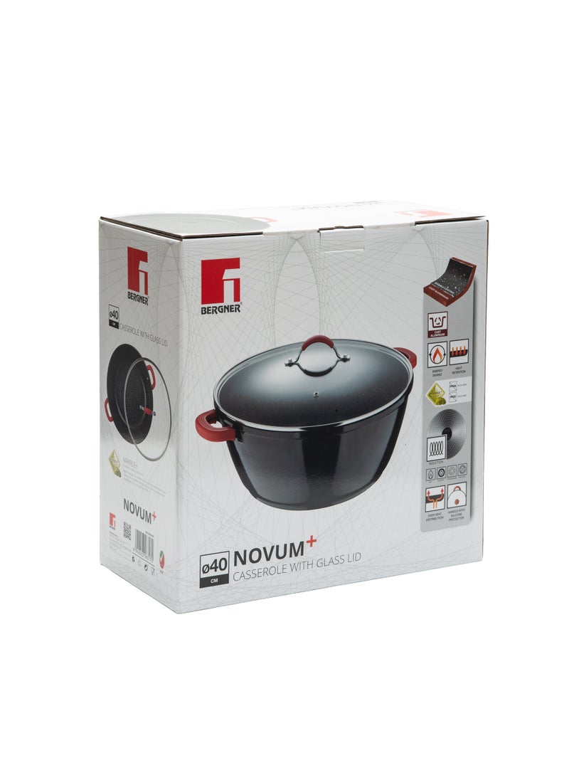 BERGNER NOVUM+ CASSEROLE WITH LID 40X17.5CM, ALUMINUM, INDUCTION BOTTOM, MARBLE+ NON-STICK COATING, SHINY BLACK COLOR  - Image 3
