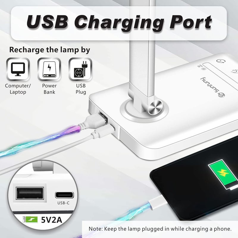 YIMI LED Desk Lamp, Cordless Table Lamp with USB Charging Port, 5 Colour Modes & 7 Brightness Levels, Nightlight, Timer, Rechargeable Battery Powered Reading Desk Light for Home Office, Bedroom, Dorm,White - Image 2