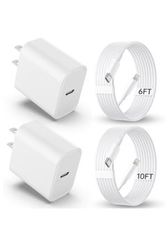 iPhone Charger Fast Charging 2Pack 20W PD USB C Wall Fast Charger Block with 6&10FT USB C to Lightning Cable Compatible with iPhone 14 Pro Max/13 Pro Max/12 Pro Max/11Pro/XS/XR/X/8/SE