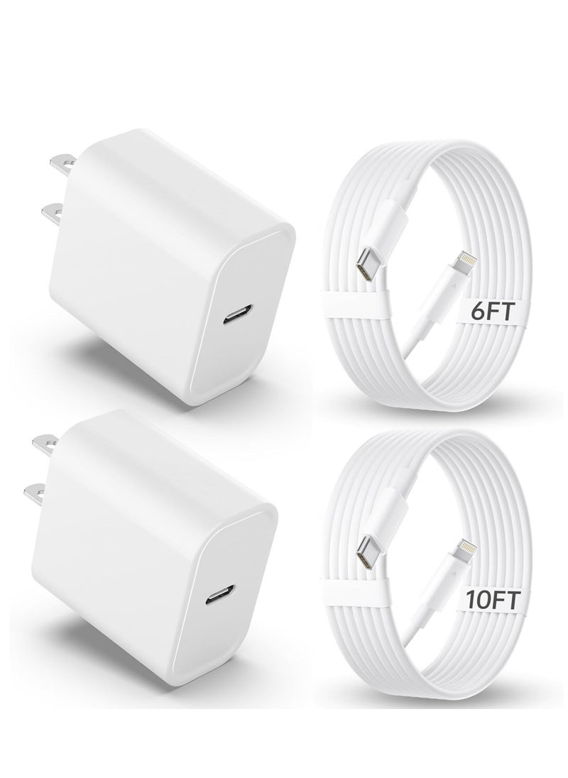 General - iPhone Charger Fast Charging 2Pack 20W PD USB C Wall Fast Charger Block with 6&10FT USB C to Lightning Cable Compatible with iPhone 14 Pro Max/13 Pro Max/12 Pro Max/11Pro/XS/XR/X/8/SE - Image 1