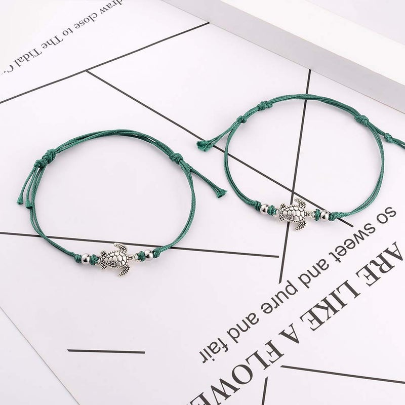SUNSH 2Pcs Sea Turtle Anklets Bracelets for Teen Girls Kids Couple Women BFF Adjustable Friendship Wish Card Handmade Rope Anklet Jewelry Gifts - Image 3