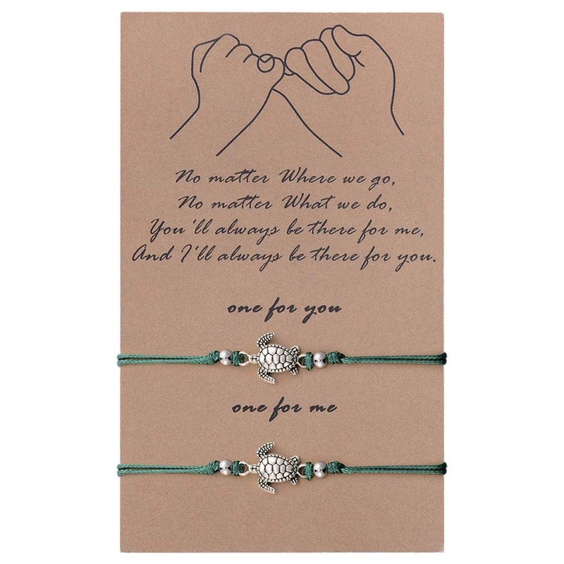 SUNSH 2Pcs Sea Turtle Anklets Bracelets for Teen Girls Kids Couple Women BFF Adjustable Friendship Wish Card Handmade Rope Anklet Jewelry Gifts - Image 1