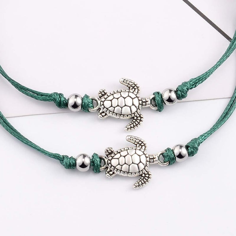SUNSH 2Pcs Sea Turtle Anklets Bracelets for Teen Girls Kids Couple Women BFF Adjustable Friendship Wish Card Handmade Rope Anklet Jewelry Gifts - Image 2