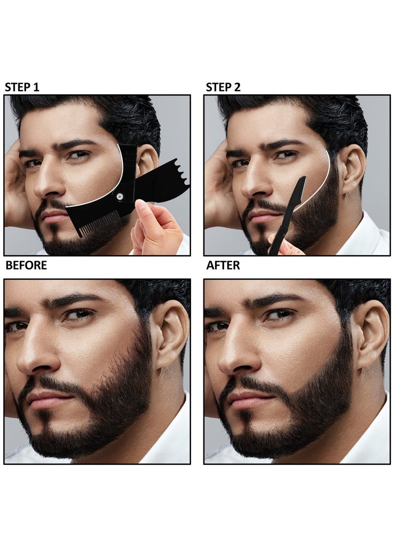Beard Shaper Kit Including 1 Adjustable Shaper 1 Barber Pencil 3 Razors 1 Beard Trimming Scissor Complete Shaping and Styling Tool for Men Gift