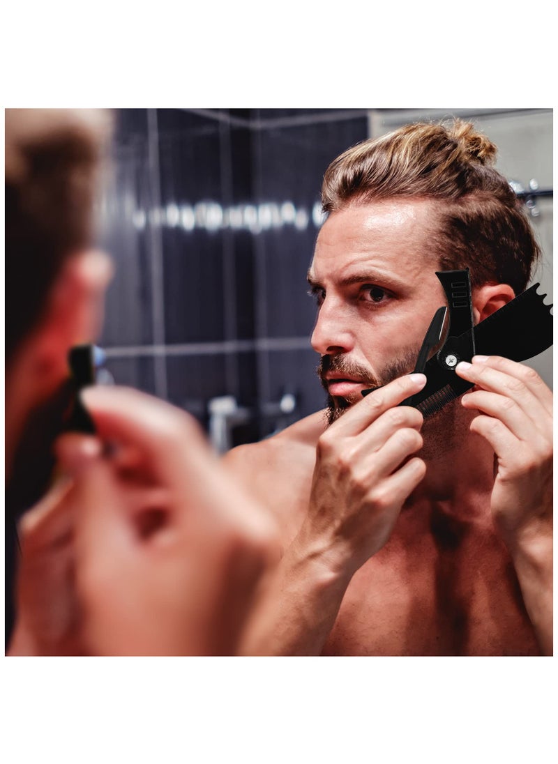Beard Shaper Kit Including 1 Adjustable Shaper 1 Barber Pencil 3 Razors 1 Beard Trimming Scissor Complete Shaping and Styling Tool for Men Gift