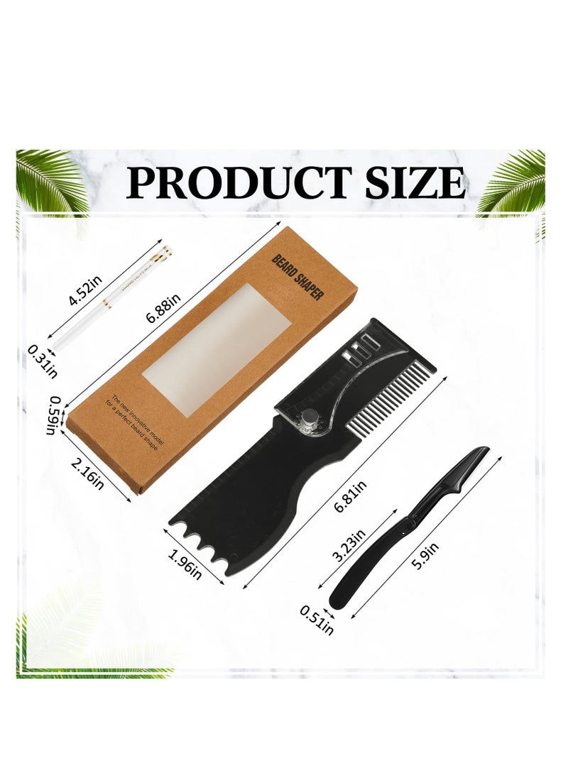 Beard Shaper Kit Including 1 Adjustable Shaper 1 Barber Pencil 3 Razors 1 Beard Trimming Scissor Complete Shaping and Styling Tool for Men Gift
