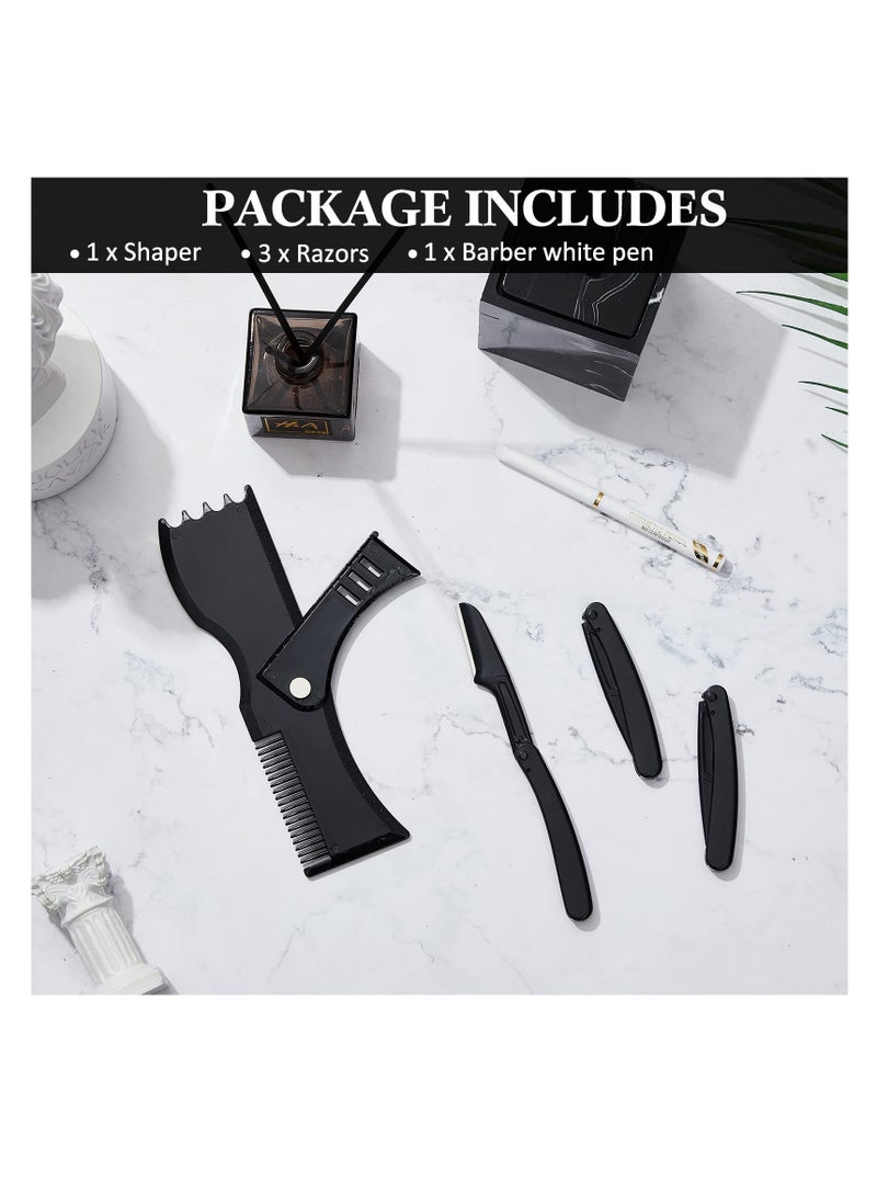 Beard Shaper Kit Including 1 Adjustable Shaper 1 Barber Pencil 3 Razors 1 Beard Trimming Scissor Complete Shaping and Styling Tool for Men Gift