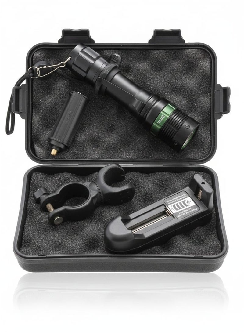 كشاف LED قابل للتكبير عالي السطوع مع بطارية قابلة لإعادة الشحن وشاحن وقاعدة تثبيت للدراجات – مناسب للطوارئ والرحلات والتخييم - Image 1