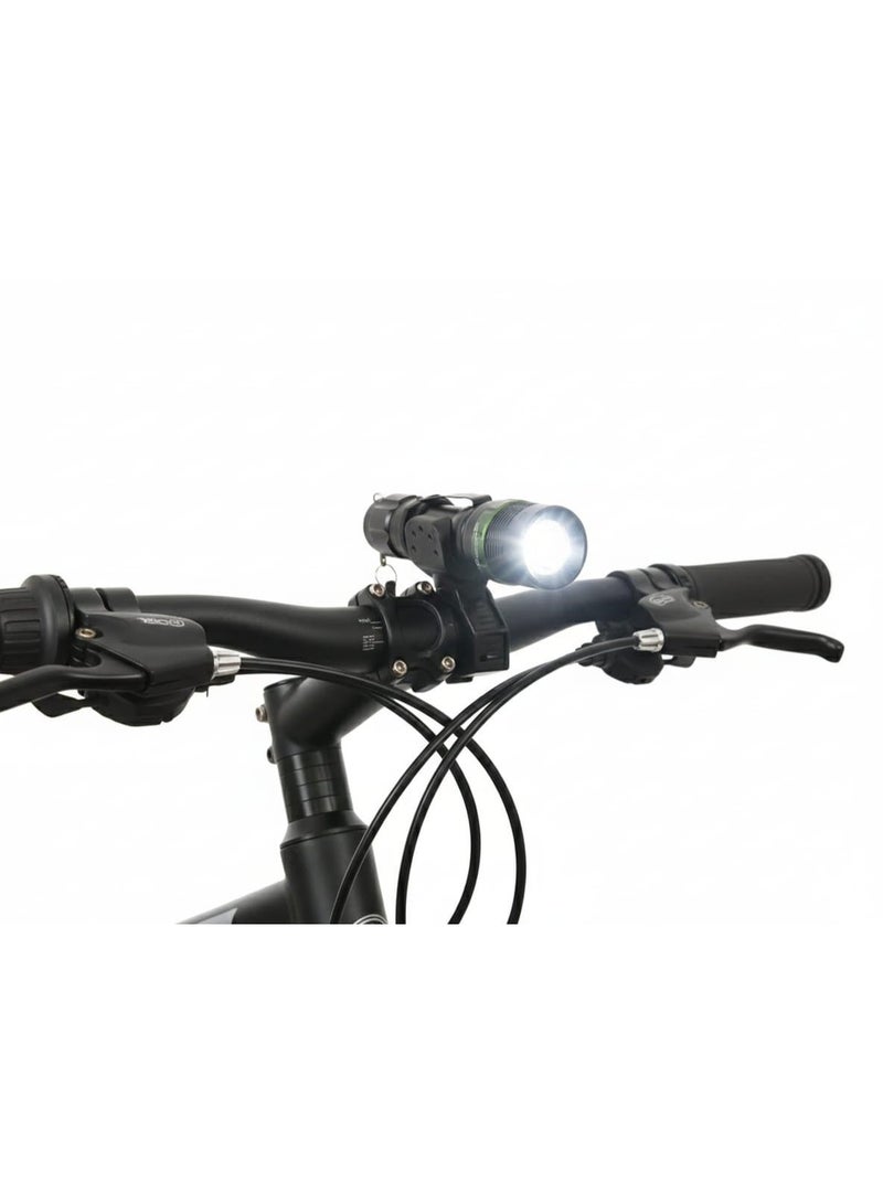 كشاف LED قابل للتكبير عالي السطوع مع بطارية قابلة لإعادة الشحن وشاحن وقاعدة تثبيت للدراجات – مناسب للطوارئ والرحلات والتخييم - Image 2