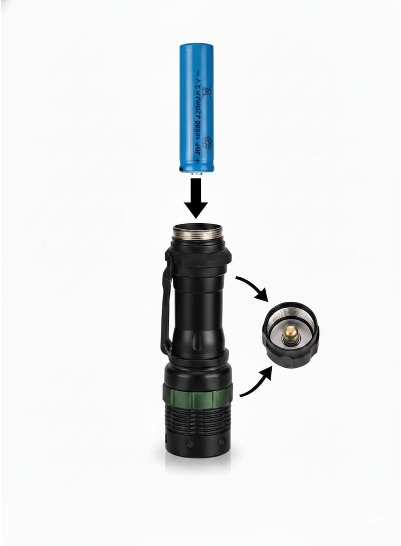 كشاف LED قابل للتكبير عالي السطوع مع بطارية قابلة لإعادة الشحن وشاحن وقاعدة تثبيت للدراجات – مناسب للطوارئ والرحلات والتخييم - Image 3