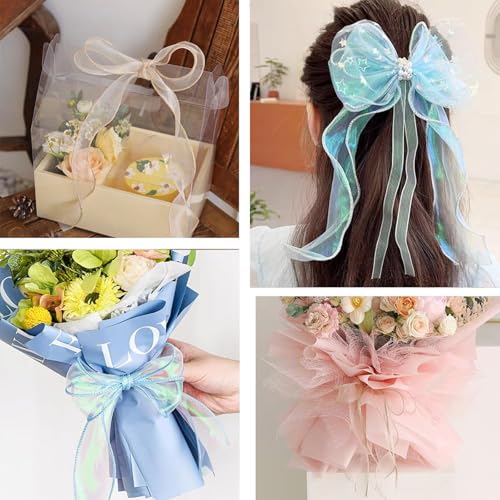 Zytiqt Ribbon Roll, Organza Ribbon for Gift Wrapping, Craft Material, Pink and Blue, 9m x 4cm, 2 Rolls, Ideal for Decoration and Hair Accessories - Image 3