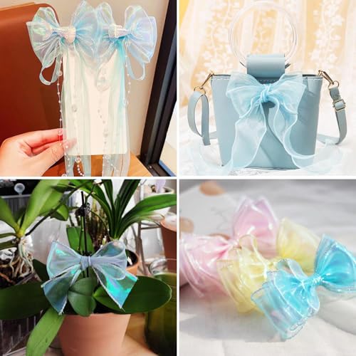 Zytiqt Ribbon Roll, Organza Ribbon for Gift Wrapping, Craft Material, Pink and Blue, 9m x 4cm, 2 Rolls, Ideal for Decoration and Hair Accessories - Image 5