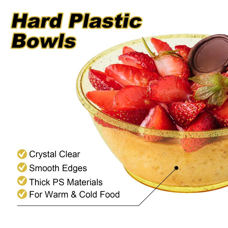 pyntop 100Pack Mini Plastic Bowls - 6oz Disposable Hard Plastic Dessert Bowls for Serving  Premium Plastic Ice Cream Bowl  Glittered Gold Bowls Snack Bowls for Parties  Serving Bowls Party Supplies(Gold) - Image 2