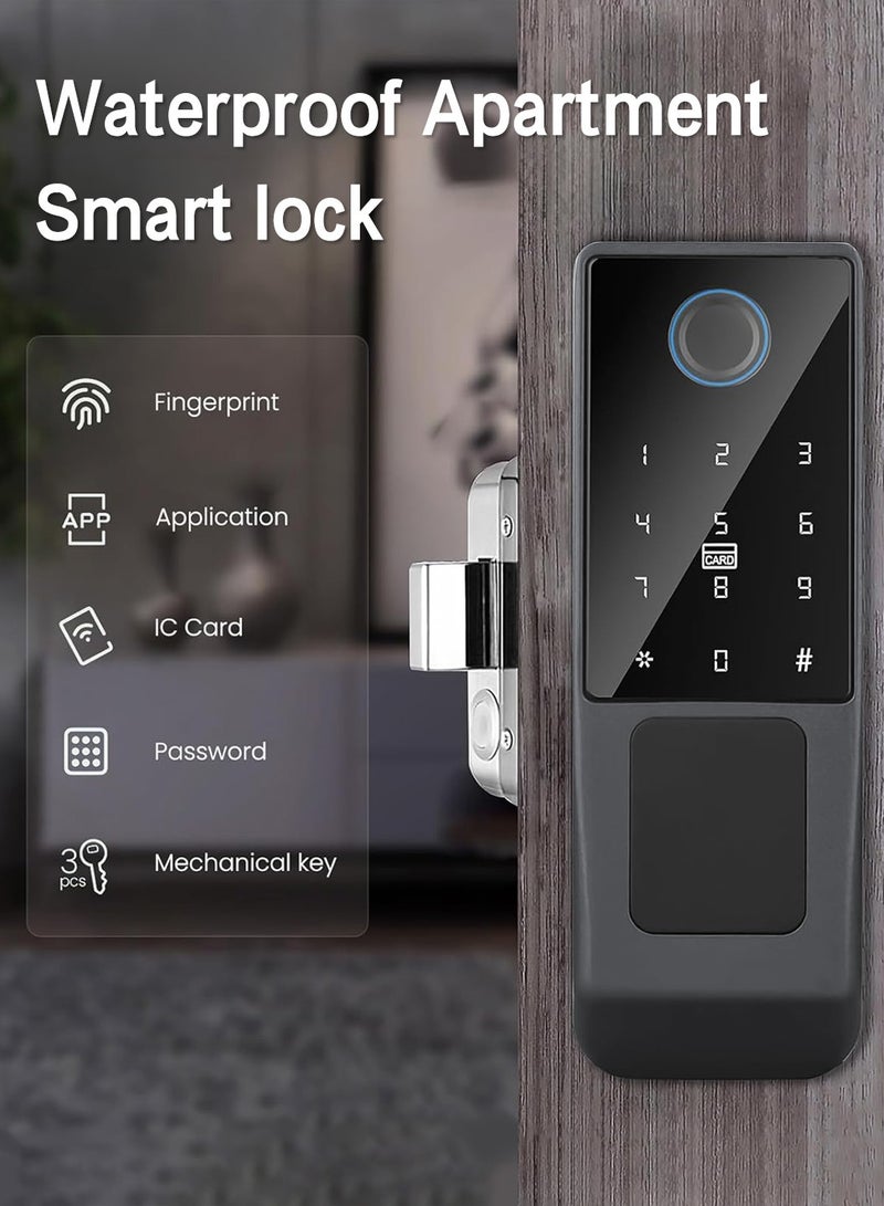 LEOKOR Smart Door Lock, 5-in-1 Keyless Entry Fingerprint Door Lock, Outdoor Courtyard WIFI Electronic Lock, Remote Control with Tuya APP, Fingerprint Entry, Passwords, 2 Keys, 2 RFID Cards, IP65 Waterproof  - Image 2