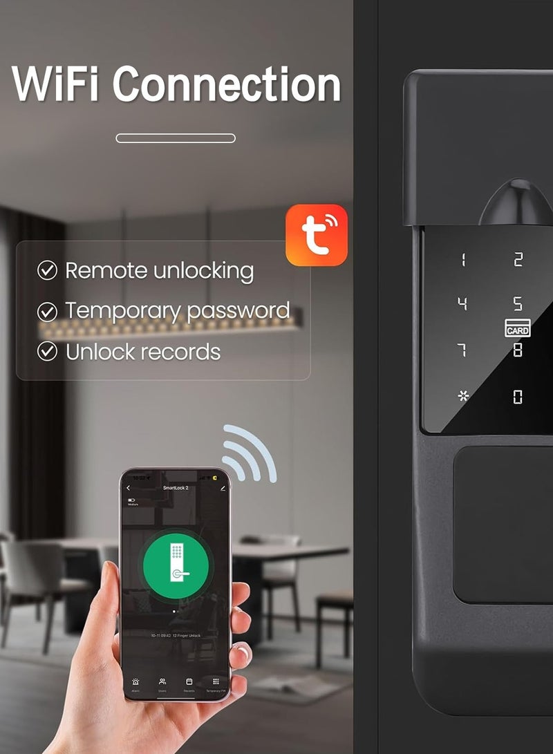 LEOKOR Smart Door Lock, 5-in-1 Keyless Entry Fingerprint Door Lock, Outdoor Courtyard WIFI Electronic Lock, Remote Control with Tuya APP, Fingerprint Entry, Passwords, 2 Keys, 2 RFID Cards, IP65 Waterproof  - Image 3
