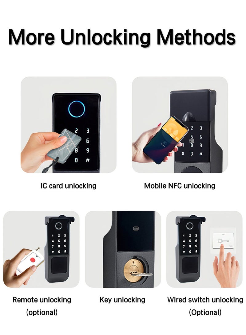 LEOKOR Smart Door Lock, 5-in-1 Keyless Entry Fingerprint Door Lock, Outdoor Courtyard WIFI Electronic Lock, Remote Control with Tuya APP, Fingerprint Entry, Passwords, 2 Keys, 2 RFID Cards, IP65 Waterproof  - Image 4