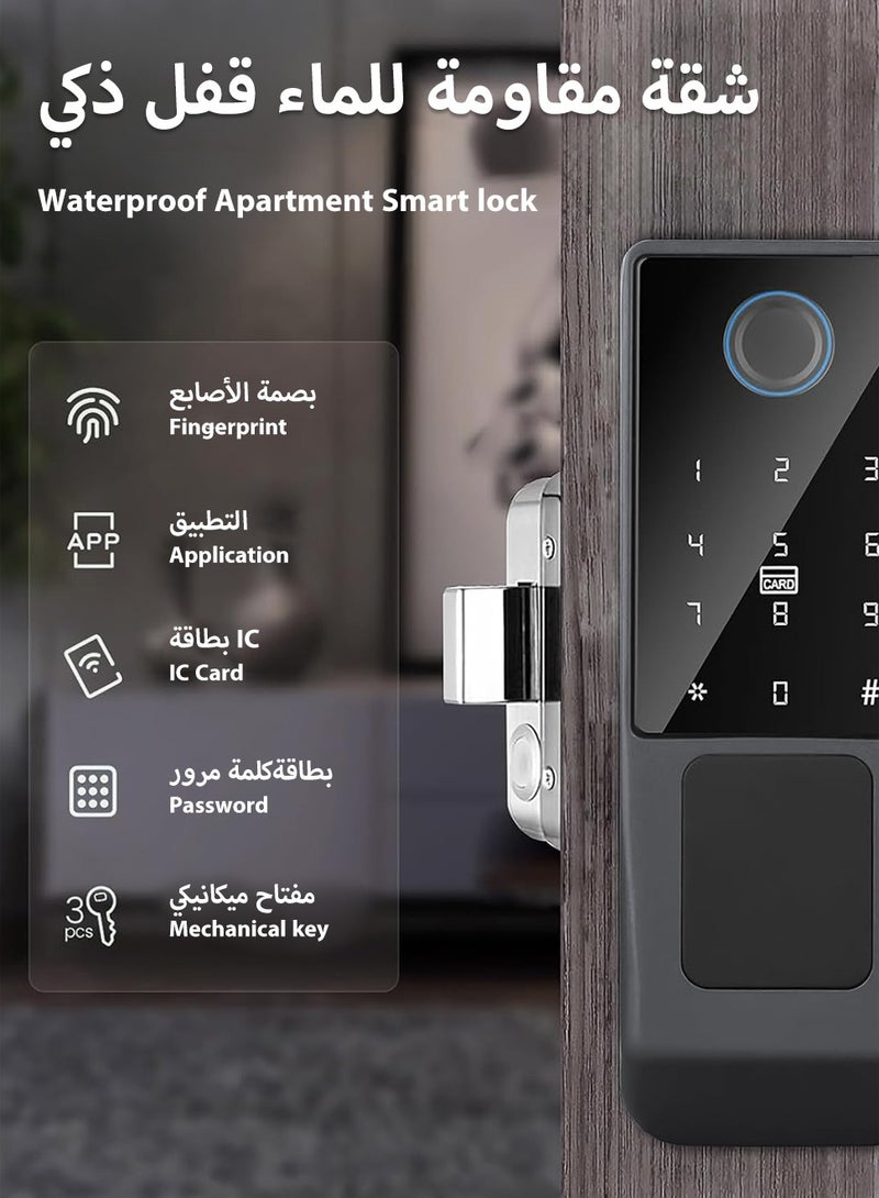 LEOKOR Smart Door Lock, 5-in-1 Keyless Entry Fingerprint Door Lock, Outdoor Courtyard WIFI Electronic Lock, Remote Control with Tuya APP, Fingerprint Entry, Passwords, 2 Keys, 2 RFID Cards, IP65 Waterproof - Image 2