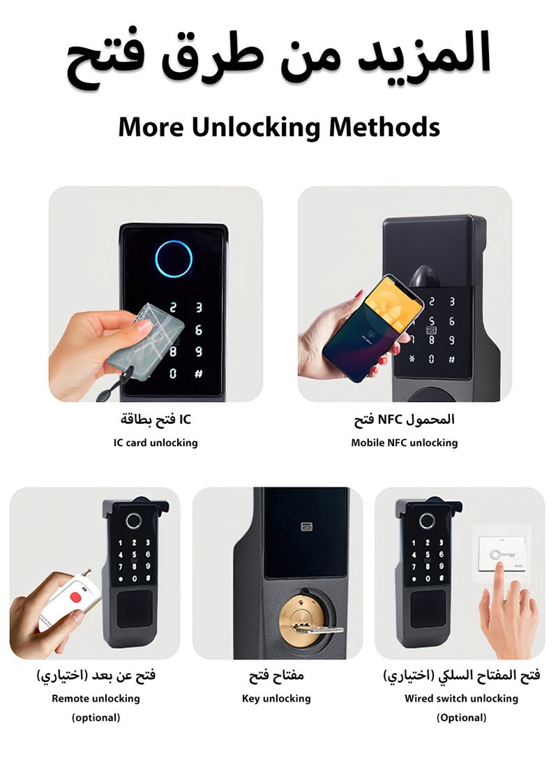 LEOKOR Smart Door Lock, 5-in-1 Keyless Entry Fingerprint Door Lock, Outdoor Courtyard WIFI Electronic Lock, Remote Control with Tuya APP, Fingerprint Entry, Passwords, 2 Keys, 2 RFID Cards, IP65 Waterproof - Image 4