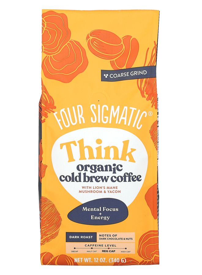 Four Sigmatic Think Organic Cold Brew Coffee With Lion's Mane Mushroom & Yacon Coarse Grind Dark Roast 12 oz (340 g)