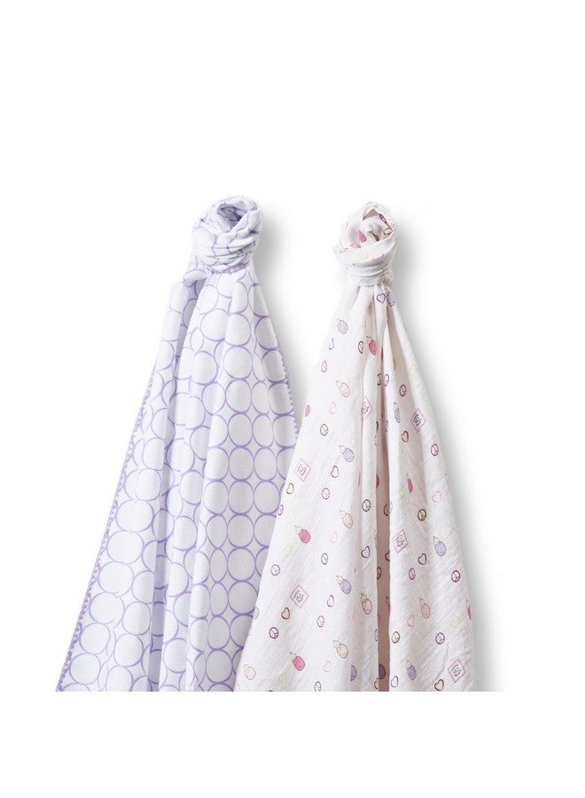 SwaddleDesigns 2 Large Receiving Swaddle Blankets for Baby Boys/Girls, Soft Premium Cotton, 1 Flannel + 1 Marquisette, Boutique Quality, Best Shower Gift, SwaddleDuo Lavender Peace Love Award Winner, Lavender, Multiple Pinks, (SD-187L) - Image 1