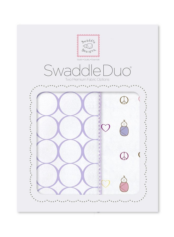 SwaddleDesigns 2 Large Receiving Swaddle Blankets for Baby Boys/Girls, Soft Premium Cotton, 1 Flannel + 1 Marquisette, Boutique Quality, Best Shower Gift, SwaddleDuo Lavender Peace Love Award Winner, Lavender, Multiple Pinks, (SD-187L) - Image 2