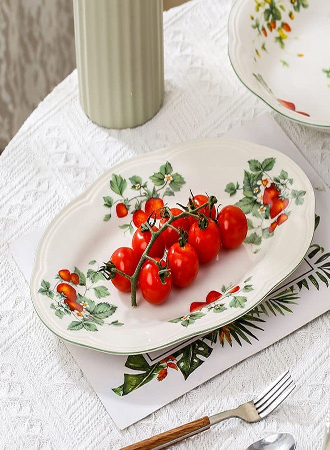 RockTrend Retro Strawberry Pattern Ceramic Dinnerware Set - Steak, Salad, Dessert Plates - Oval - Image 3