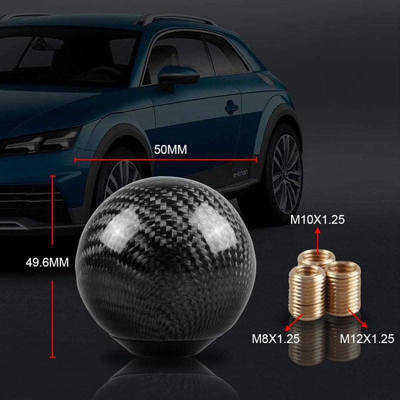 RYANSTAR RACING Carbon Fiber Shift Knob Gear Shifter Knobs with 3 Adapters Round Ball Stick Shifter Level Black - Image 4