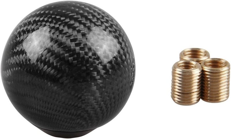 RYANSTAR RACING Carbon Fiber Shift Knob Gear Shifter Knobs with 3 Adapters Round Ball Stick Shifter Level Black - Image 1
