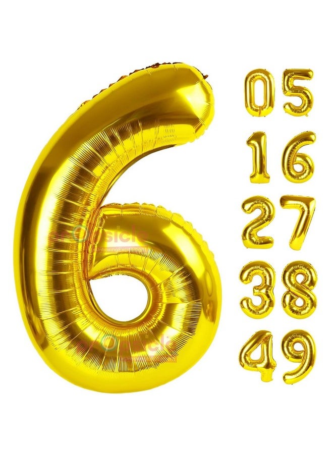 Propsicle - Propsicle 40 inch Birthday Foil 6 Number Helium Balloon Party Decoration Golden Pack of 1 | 6 Year No. Balloons Birthday/Anniversary | Six Number - Image 1