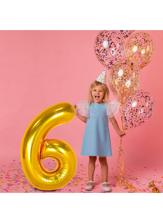 Propsicle - Propsicle 40 inch Birthday Foil 6 Number Helium Balloon Party Decoration Golden Pack of 1 | 6 Year No. Balloons Birthday/Anniversary | Six Number - Image 1