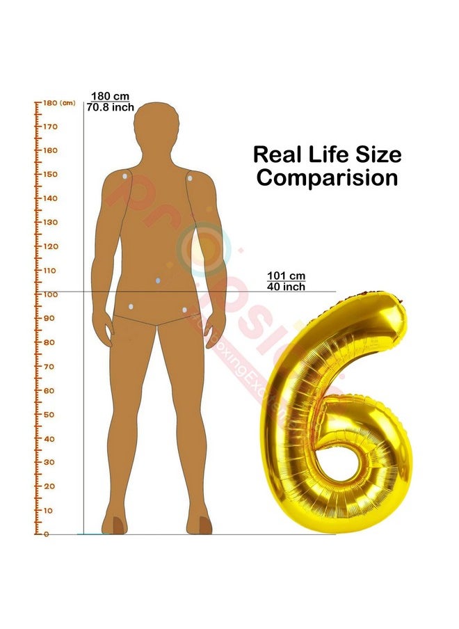 Propsicle - Propsicle 40 inch Birthday Foil 6 Number Helium Balloon Party Decoration Golden Pack of 1 | 6 Year No. Balloons Birthday/Anniversary | Six Number - Image 1