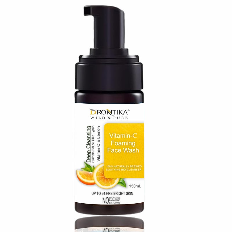 Drontika Vitamin C Foaming Face wash| Brightens skin & control blackheads & whiteheads | Sulphate free face wash| Paraben Free| 150 ml x Pack of 1 - Image 1