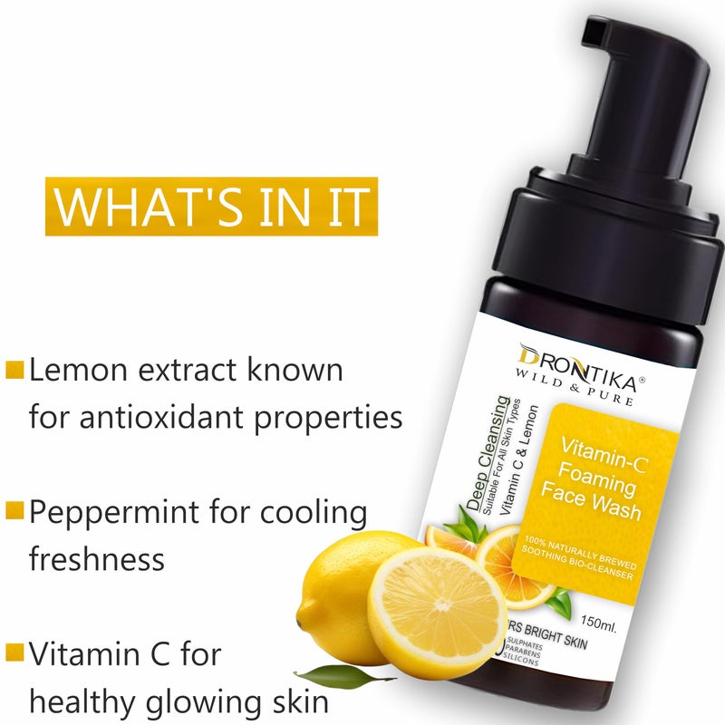 Drontika Vitamin C Foaming Face wash| Brightens skin & control blackheads & whiteheads | Sulphate free face wash| Paraben Free| 150 ml x Pack of 1 - Image 4