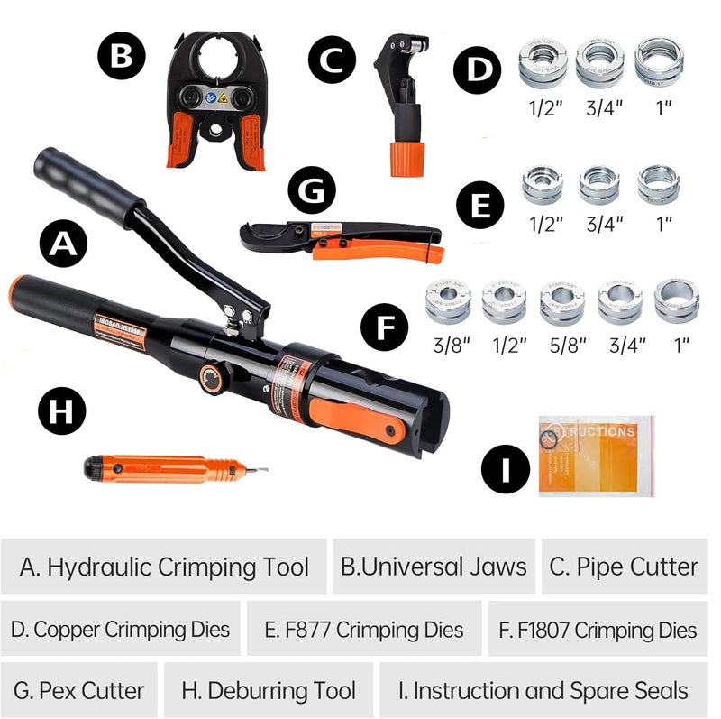 iGeelee Hydraulic Copper Pipe Press Tool with 3 Sets of Dies – Compatible with 1/2", 3/4", 1" Copper Pipe, F877 Stainless PEX Press Sleeves & ASTM F1807 PEX Copper Rings (3/8"–1") - Image 3