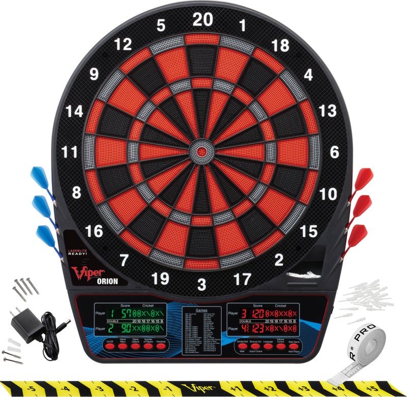 Viper Orion Electronic Dartboard, Two Large Scoreboards, Dual Color LCD Cricket Displays, Voice Scoring, Red Black and Silver Segments, Built in Storage for Darts and Tips, 43 Games 300 Options - Image 1
