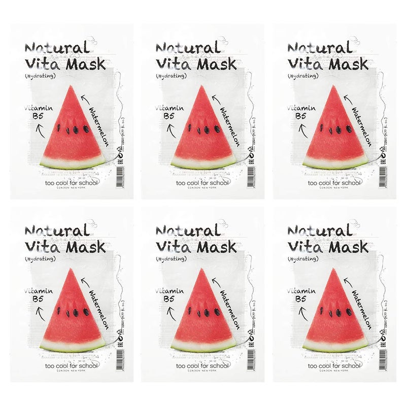 Too Cool For School 6 Masks Natural Vita Mask  Hydrating Vitamin B5 Watermelon 23ml 077 fl oz