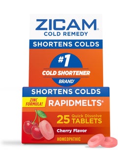 ZICAM Zicam Cold Remedy Zinc Rapidmelts, Cherry Flavor, Homeopathic, Cold Shortening Medicine, Shortens Cold Duration, 25 Count 