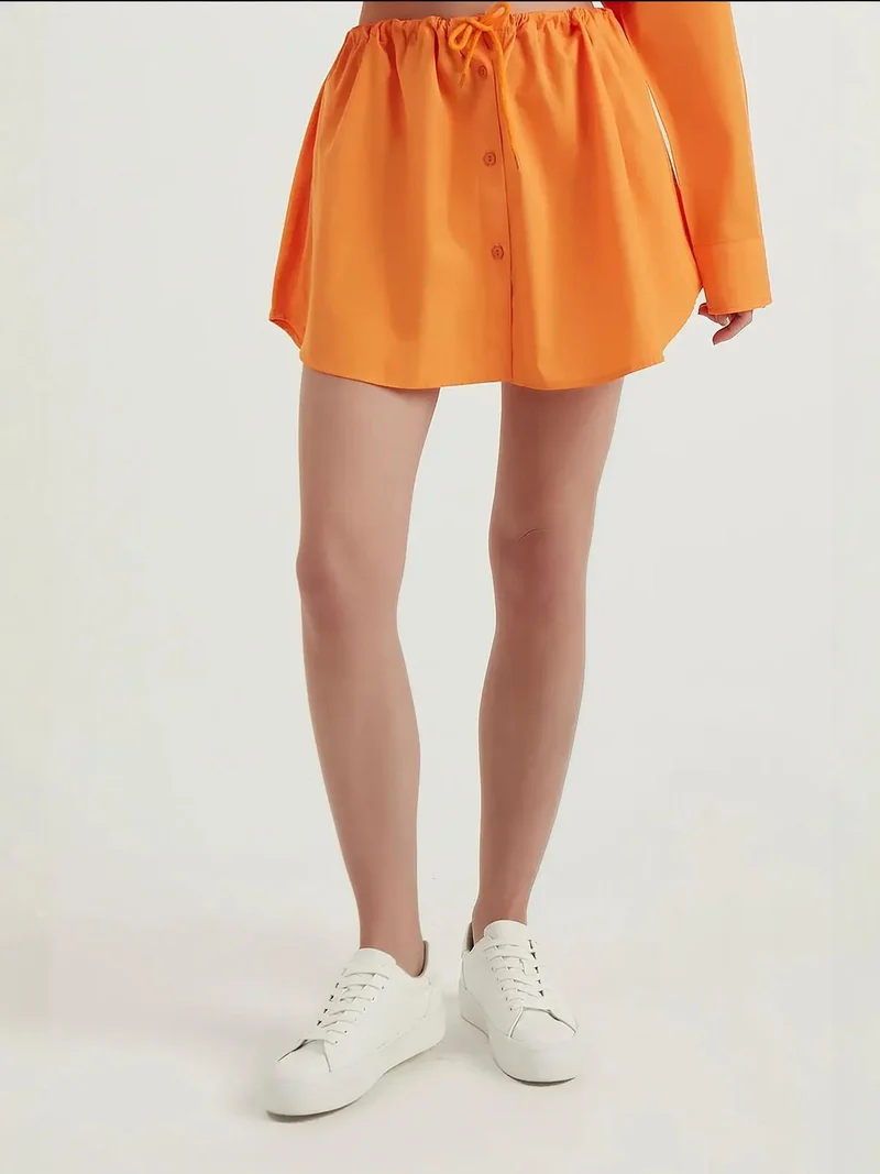 HICCUP High Waist Drawstring Buttoned Mini Skirt