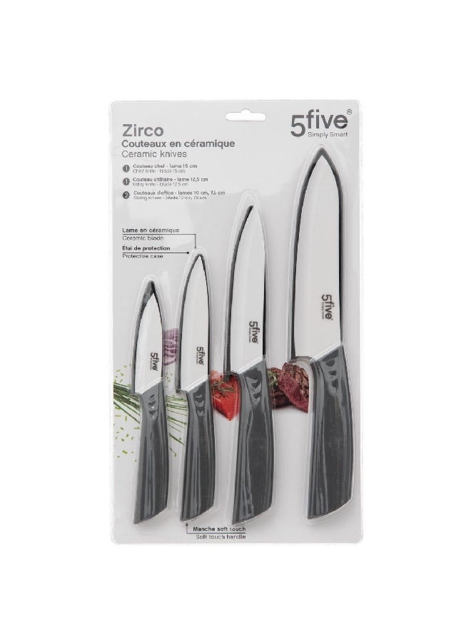 Five Simply Smart 4-Piece Zirco Ceramic Knives Set Silver and Grey 3 x 33 x 20 cm 189692 - Image 1