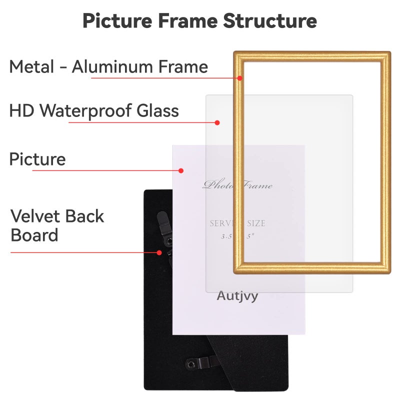 Autjvy 8x10 Picture Frame Matte Gold Modern Simple Thin Aluminum Metal Photo Frame with HD Real Glass  Display for Tabletop and Wall Collage. (2 Pack) - Image 2