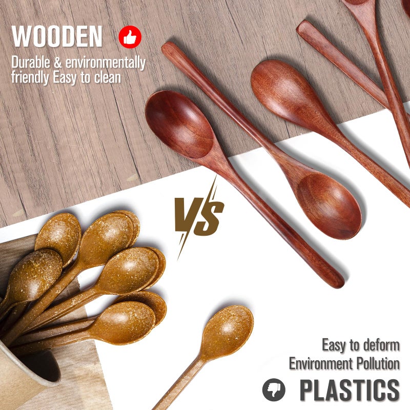 ADLORYEA Wooden Spoons, 6 Pieces 9 Inch Wood Soup Spoons for Eating Mixing Stirring, Long Handle Spoon with Japanese Style Kitchen Utensil, ADLORYEA Eco Friendly Table Spoon (Nanmu, 9 Inch) - Image 5