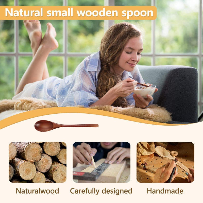 ADLORYEA Wooden Spoons, 6 Pieces 9 Inch Wood Soup Spoons for Eating Mixing Stirring, Long Handle Spoon with Japanese Style Kitchen Utensil, ADLORYEA Eco Friendly Table Spoon (Nanmu, 9 Inch) - Image 4