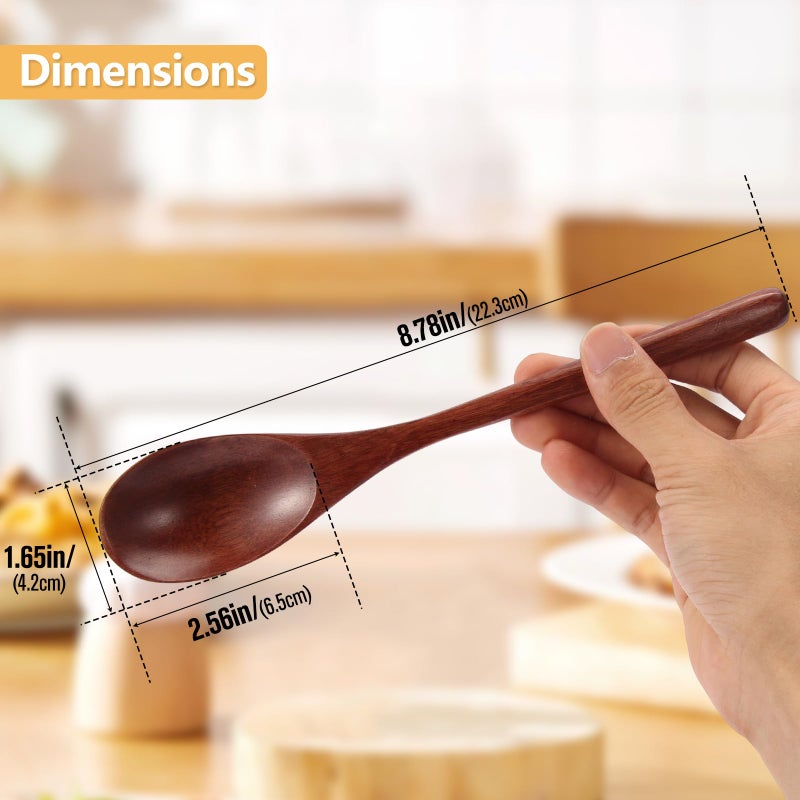 ADLORYEA Wooden Spoons, 6 Pieces 9 Inch Wood Soup Spoons for Eating Mixing Stirring, Long Handle Spoon with Japanese Style Kitchen Utensil, ADLORYEA Eco Friendly Table Spoon (Nanmu, 9 Inch) - Image 3