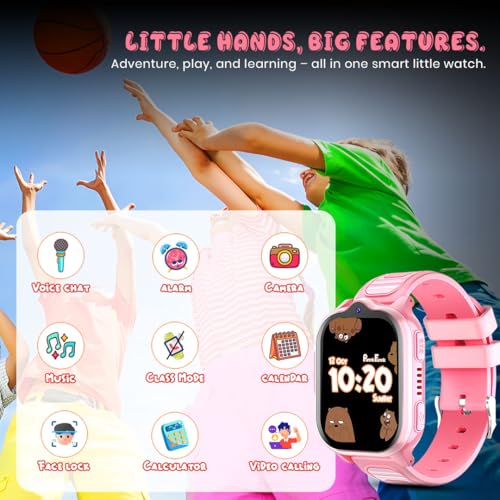 PunnkFunnk TrackNova 4G/5G Kids Smart Watch | HD Video & Voice Calling | Real-Time GPS | Safe Zone, SOS & Class Mode | Family Chat, Games | FaceLock | 800mAh Battery | Smart Watch for Kids - (Pink) - Image 5