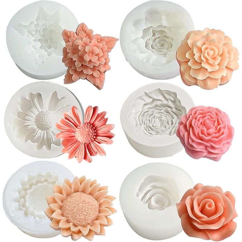 ZPARNO 6 Pack Candle Molds for Candle Making, Moldes para Velas, Flower Molds Silicone Candle Molds for DIY Scented Candle, Soy Wax, Cake, Soap, Resin Casting Craft Making - Image 1