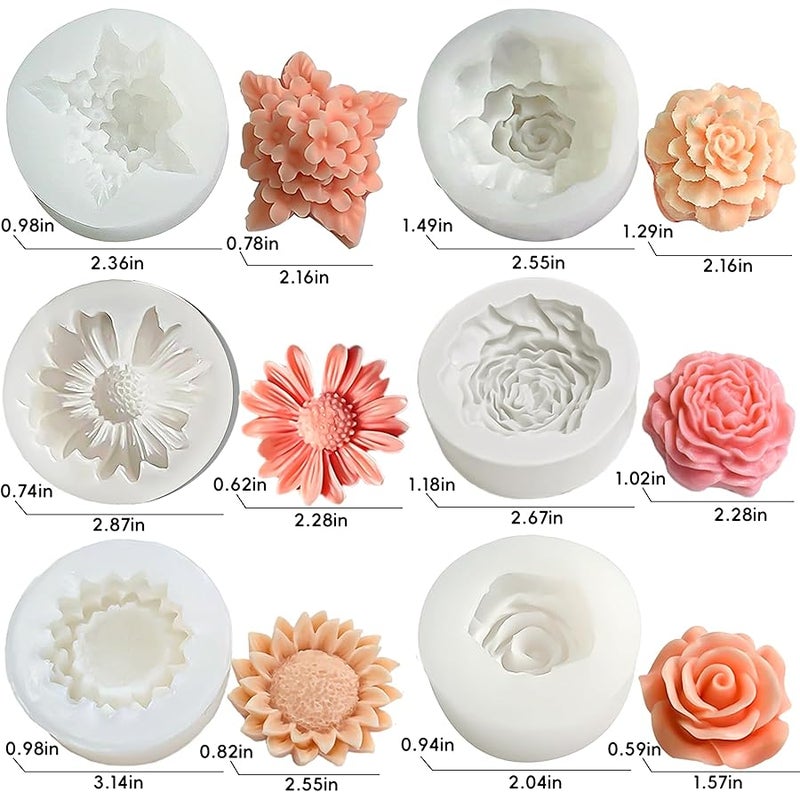 ZPARNO 6 Pack Candle Molds for Candle Making, Moldes para Velas, Flower Molds Silicone Candle Molds for DIY Scented Candle, Soy Wax, Cake, Soap, Resin Casting Craft Making - Image 2