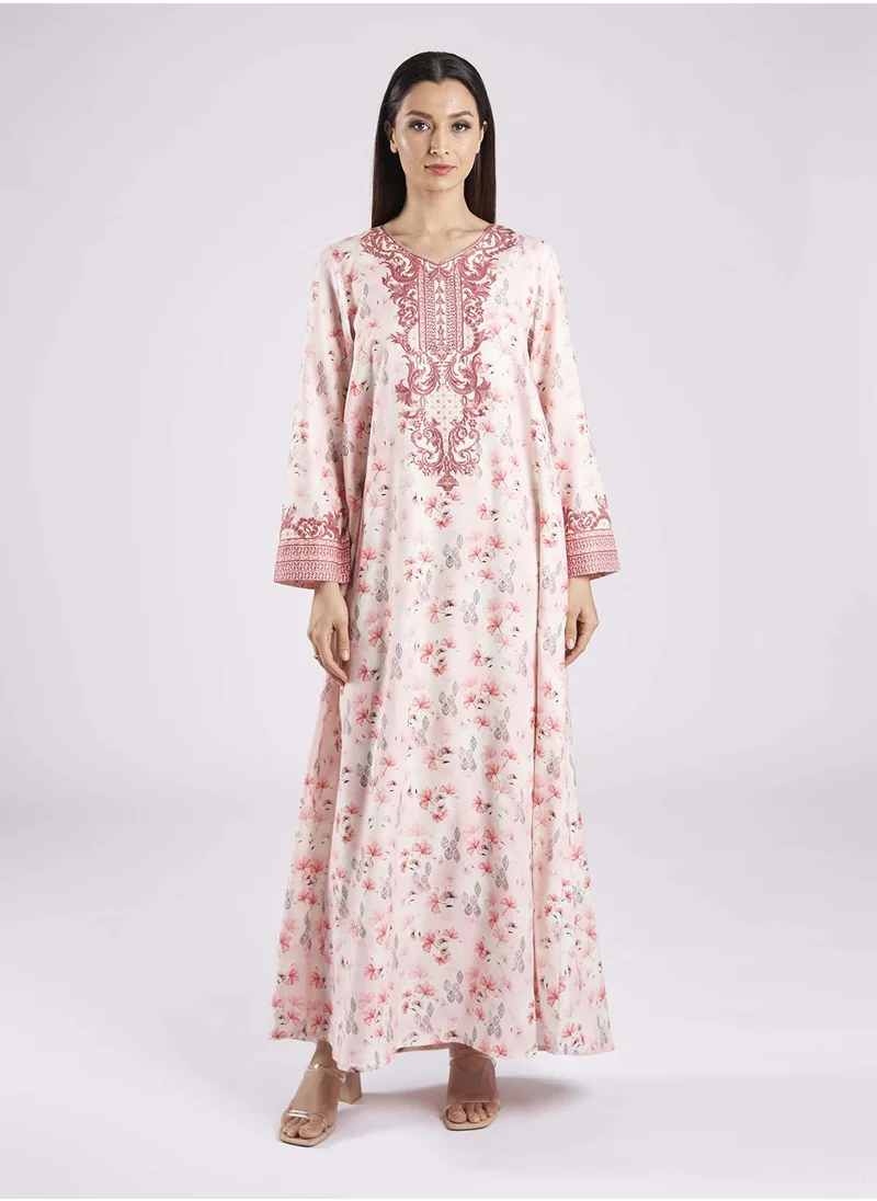 KASHKHA Rayon Digital Floral and Leaves Print Jalabiya
