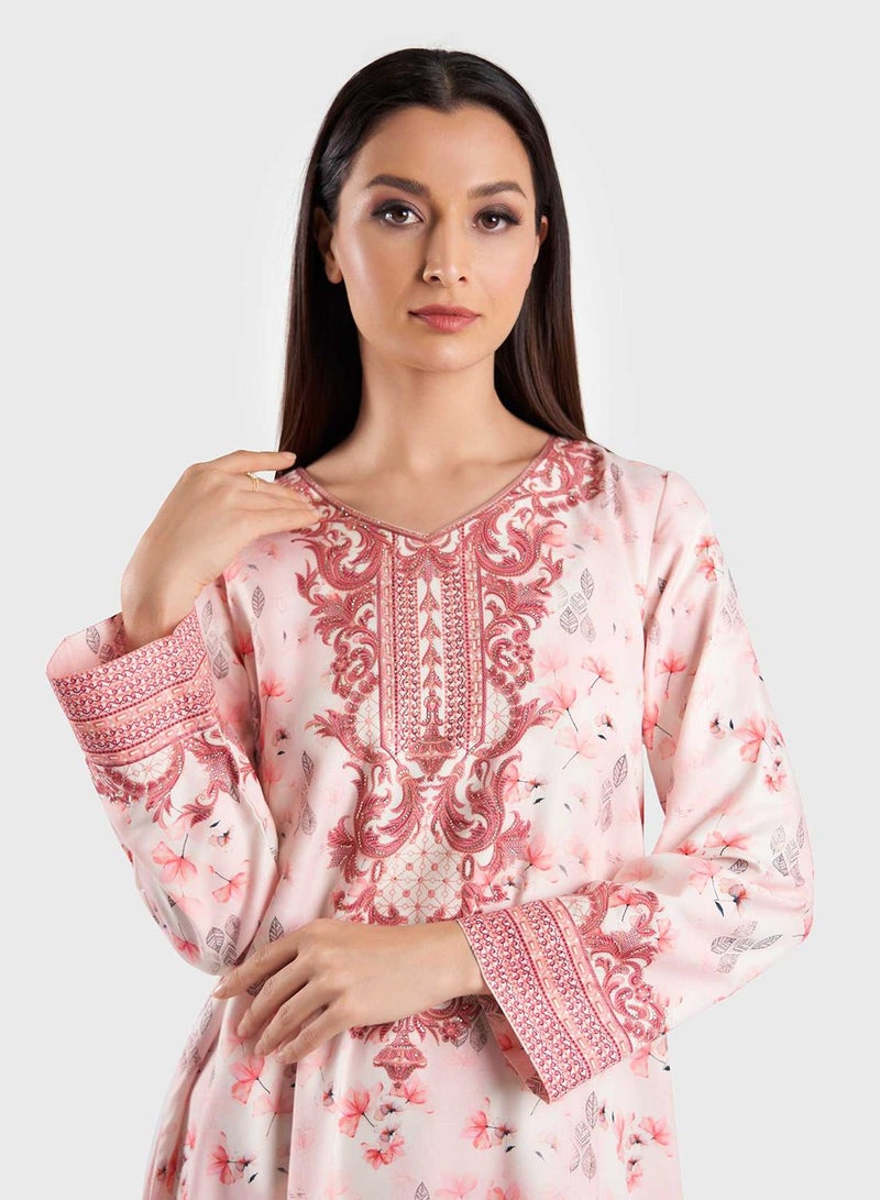 كشخة جلابية بطباعة ديجيتال من الرايون بنقوش الزهور والأوراق - Image 2