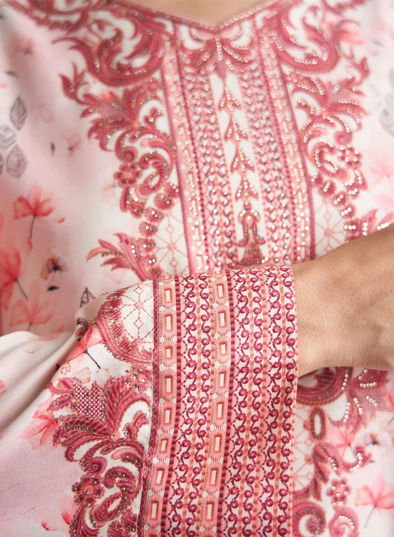 KASHKHA Rayon Digital Floral and Leaves Print Jalabiya