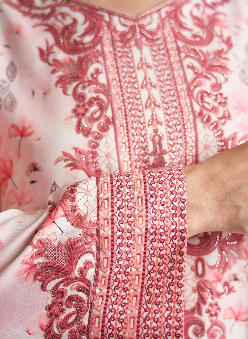 كشخة جلابية بطباعة ديجيتال من الرايون بنقوش الزهور والأوراق - Image 5